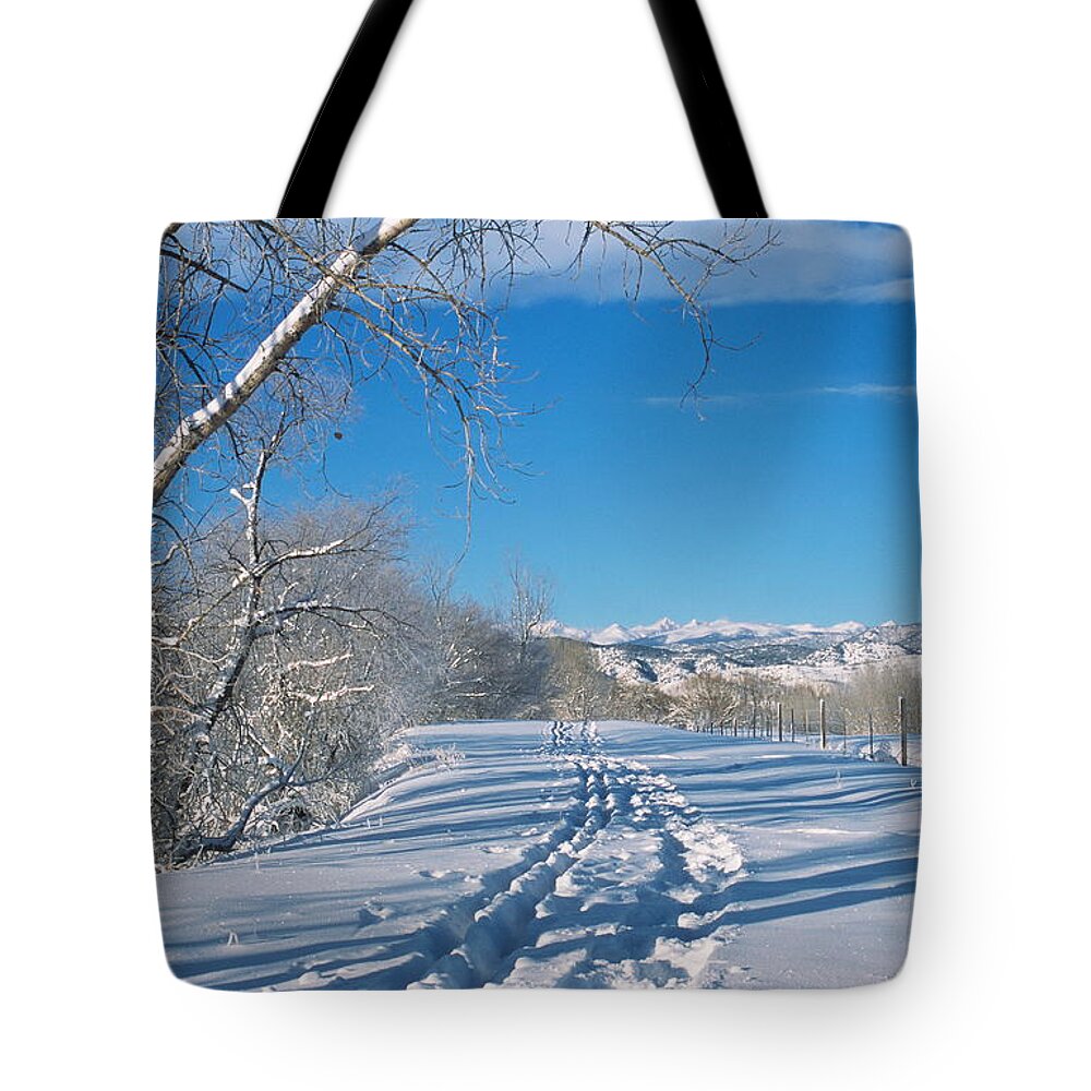 Boulder Tote Bag featuring the photograph Fresh Tracks by Eric Glaser
