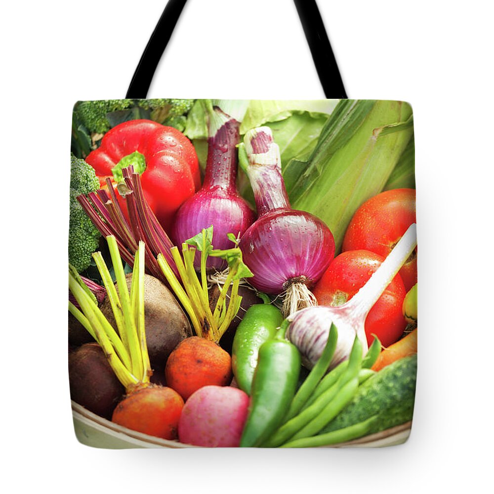 Broccoli Tote Bag featuring the photograph Freshly Harvested Variety Of Produce by Yinyang