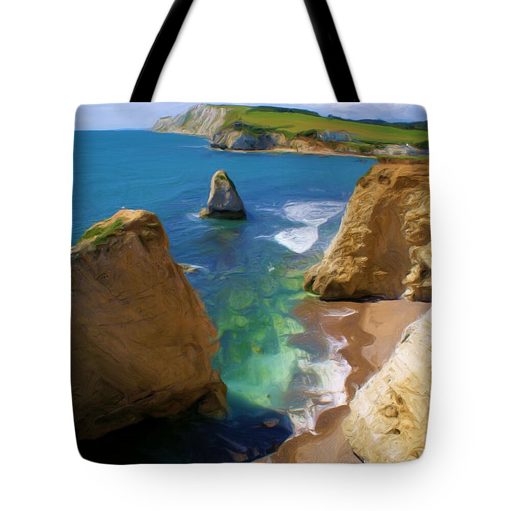 Coast Tote Bag featuring the digital art Freshwater Bay by Ron Harpham
