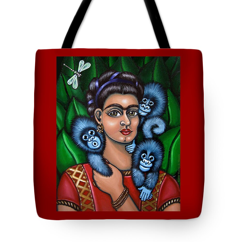 Folk Art Tote Bag featuring the painting Fridas Triplets by Victoria De Almeida
