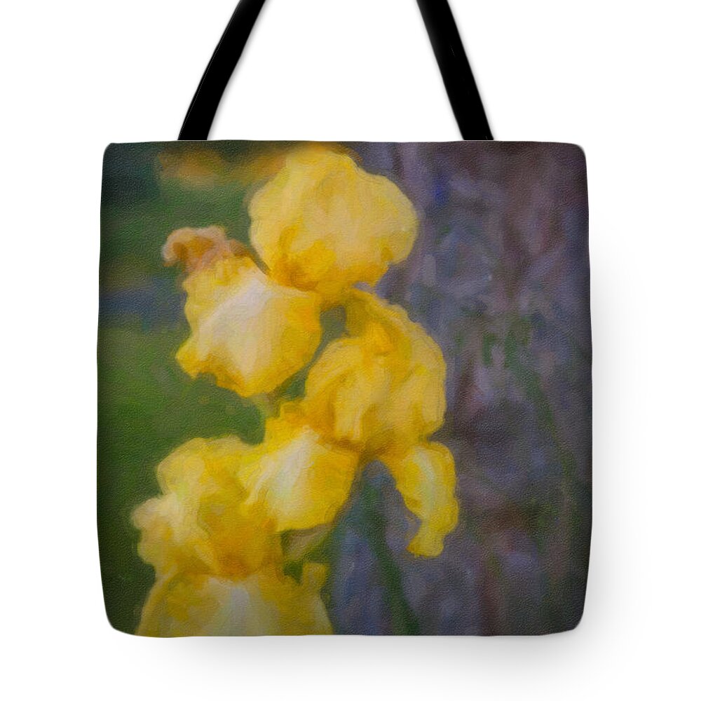 North Cascades Tote Bag featuring the painting Friendly Yellow Irises by Omaste Witkowski
