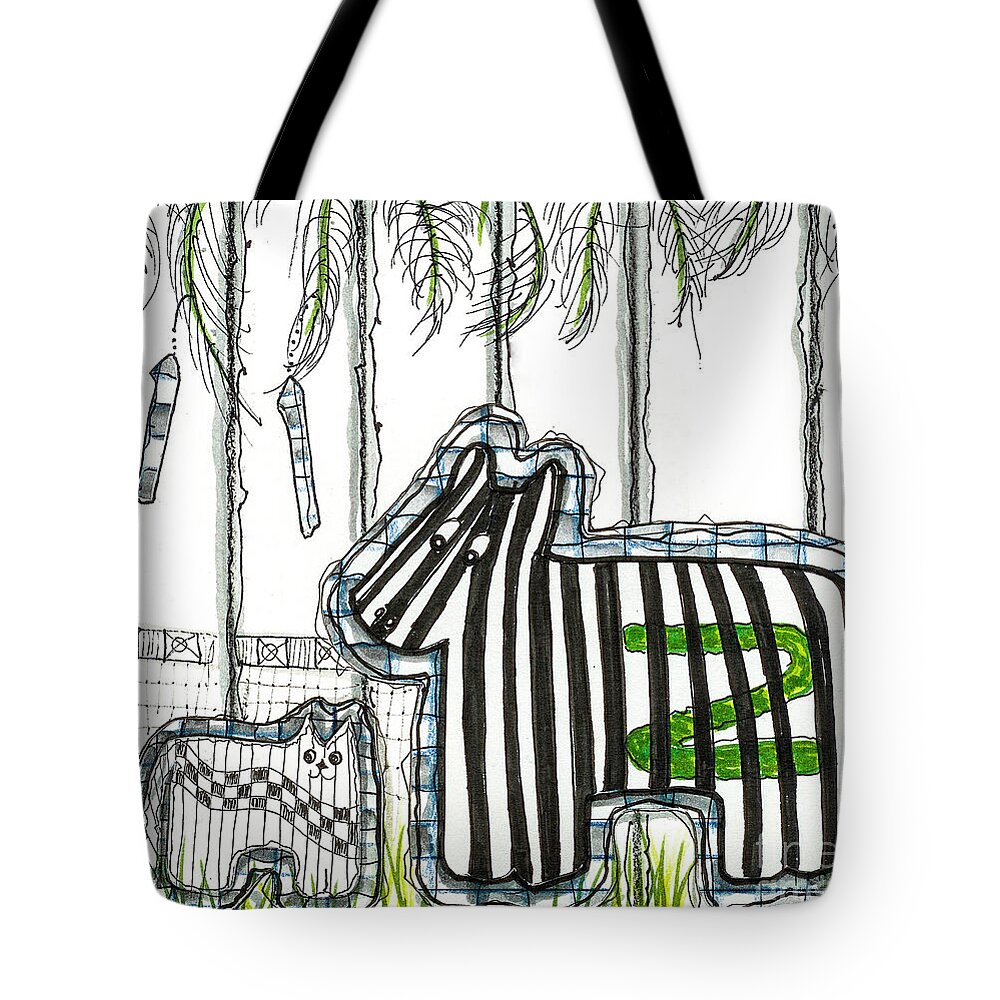 Pen/ink Designs Tote Bag featuring the mixed media Friends by Ruth Dailey
