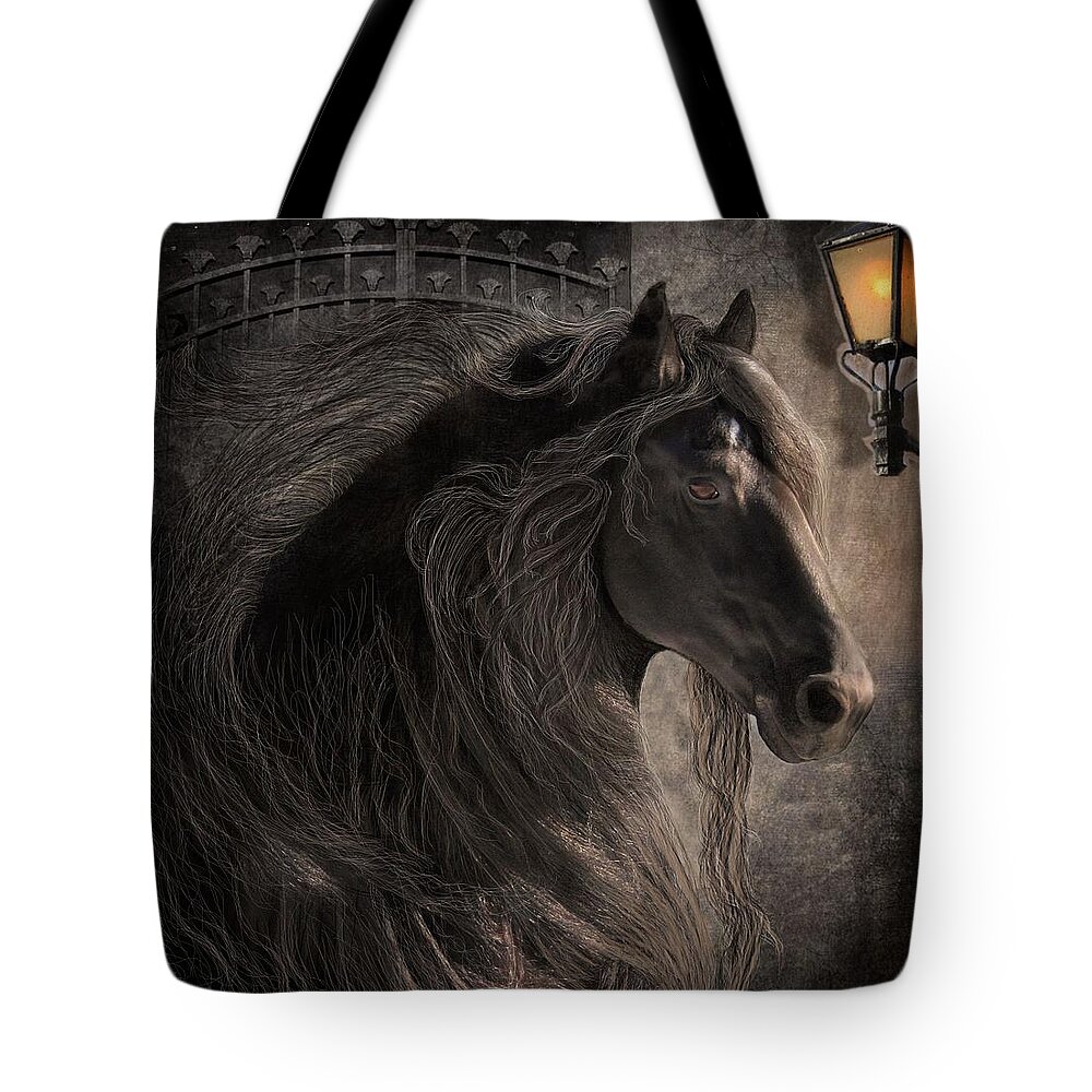 Friesian Horses Tote Bag featuring the digital art Friesian Glow by Fran J Scott
