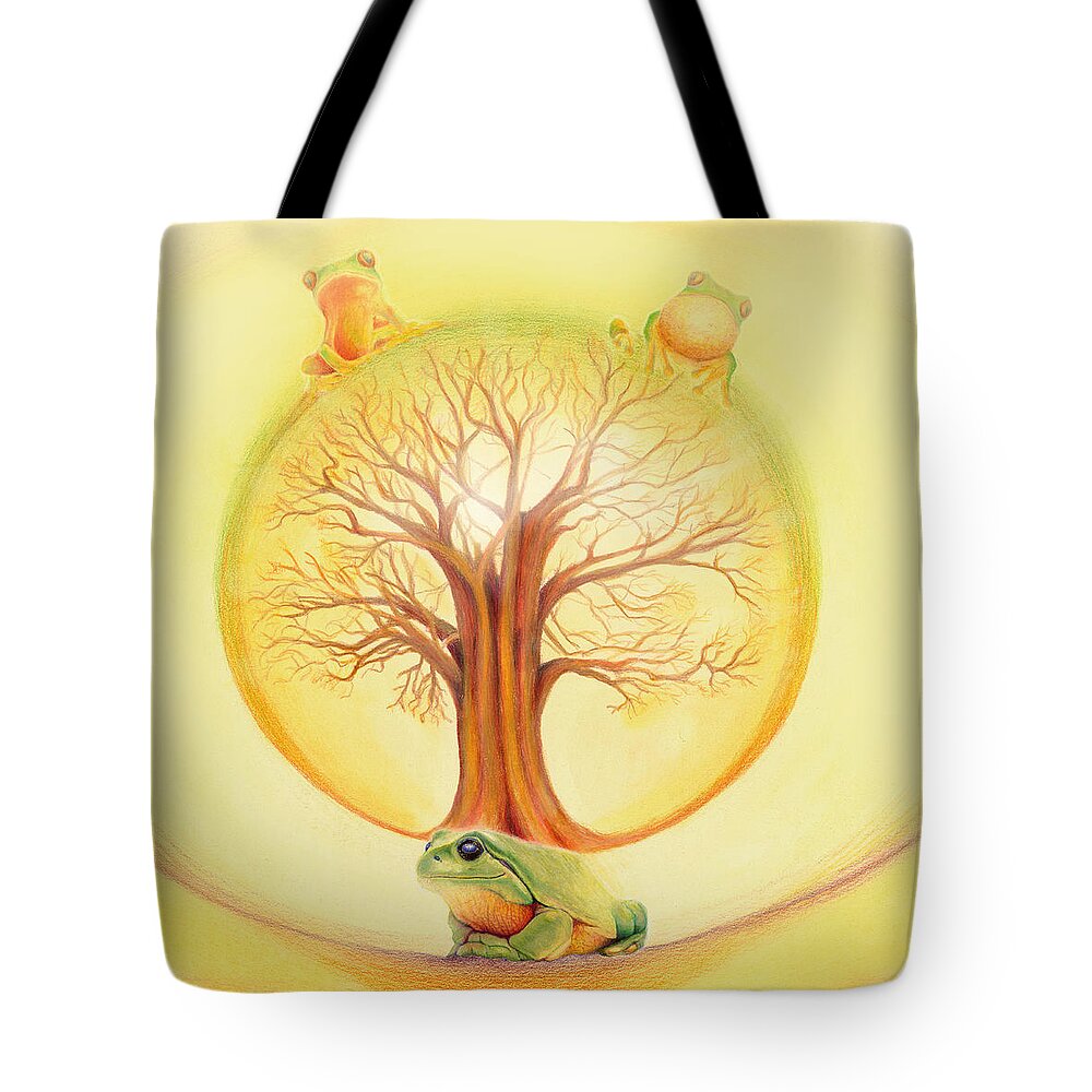 Animals And Earth Tote Bag featuring the painting Frog under Tree of Life by Robin Aisha Landsong