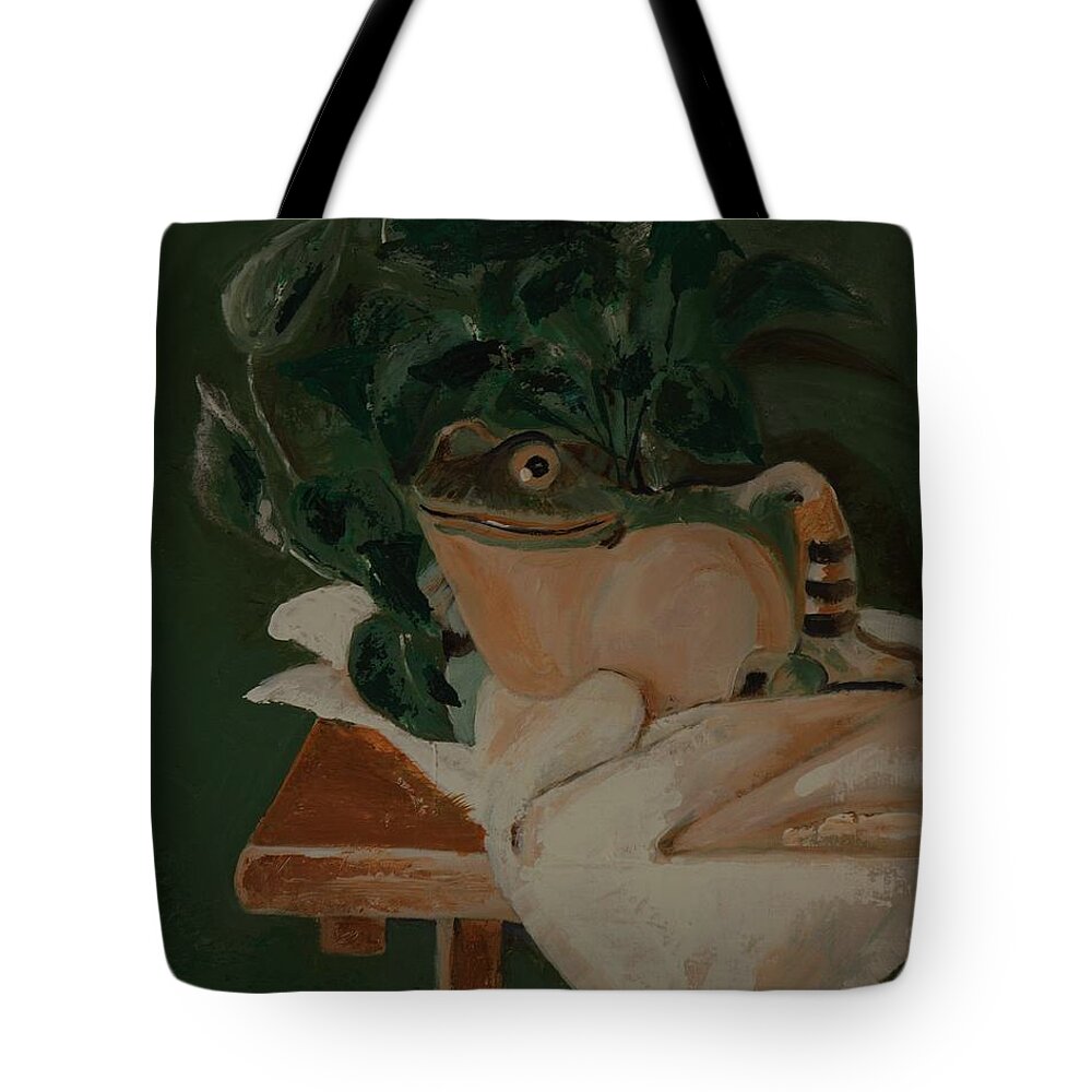 Barbara Moak Tote Bag featuring the painting Froggie by Barbara Moak