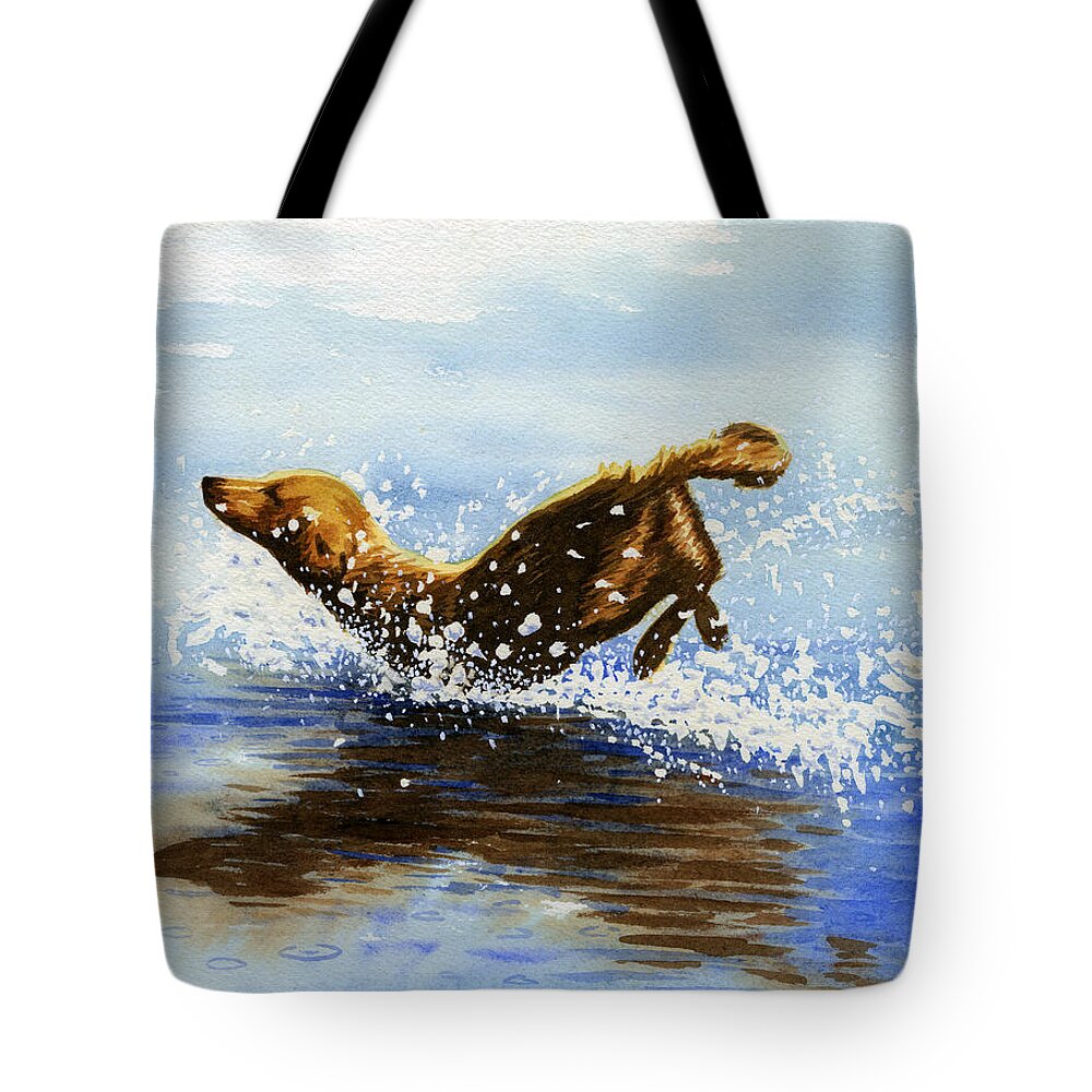 Watercolor Tote Bag featuring the painting Frolicking Dog by Timothy Livingston