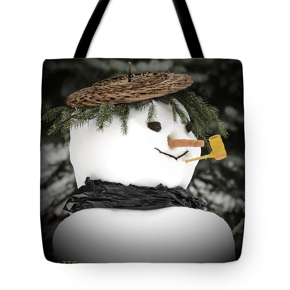 Snowman Tote Bag featuring the photograph Frosty smokes bubbles from his corncob pipe by LeeAnn McLaneGoetz McLaneGoetzStudioLLCcom