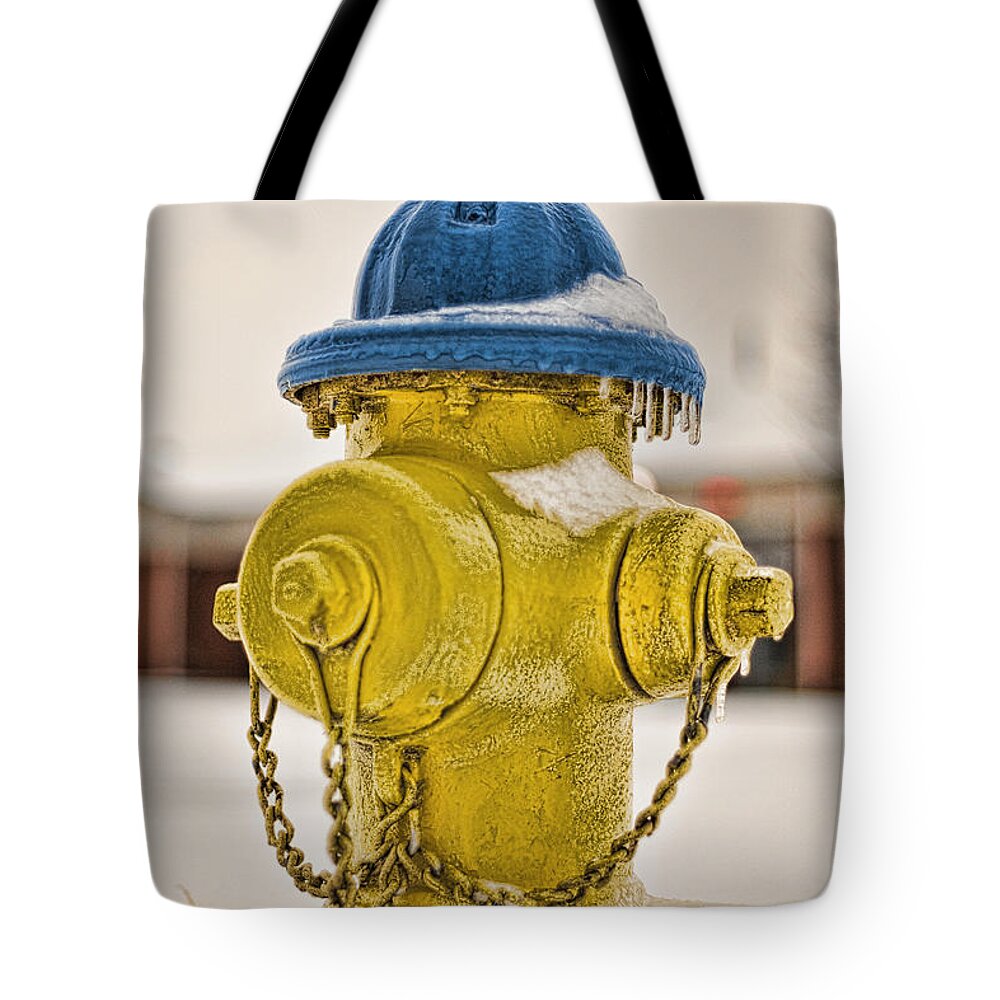 Fire Hydrant Tote Bag featuring the photograph Frozen Fire Hydrant by Brett Engle