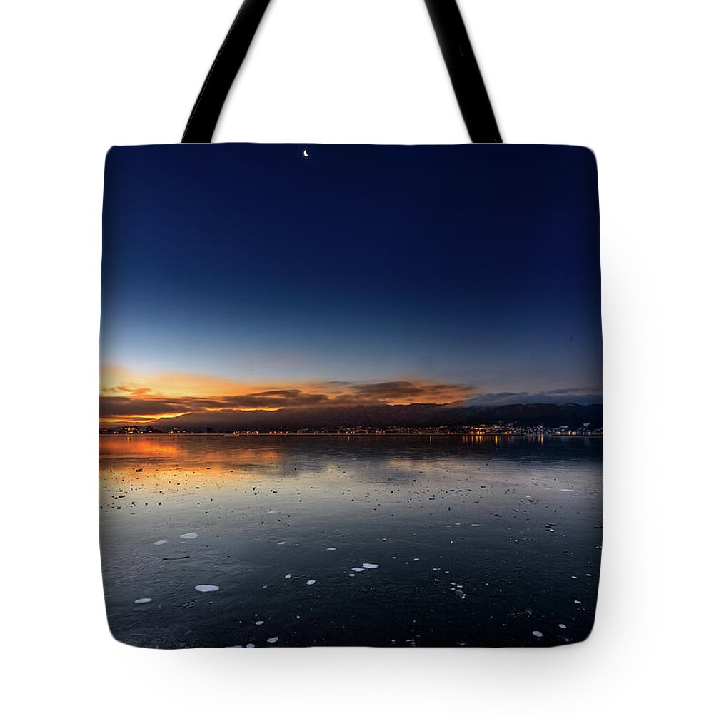 Tranquility Tote Bag featuring the photograph Frozen Lake by Vic Shimamura