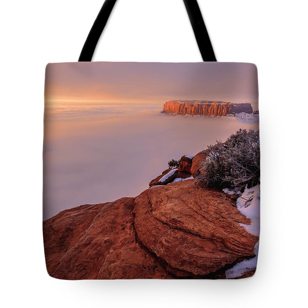 Canyonlands Tote Bag featuring the photograph Frozen Mesa by Chad Dutson