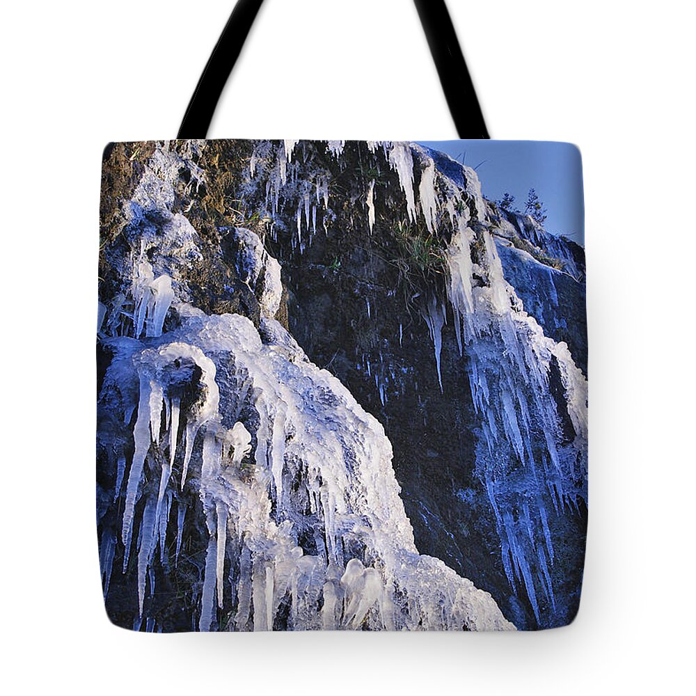 Oregon Tote Bag featuring the photograph Frozen Waterfall on Oregon Central Coast by Mick Anderson