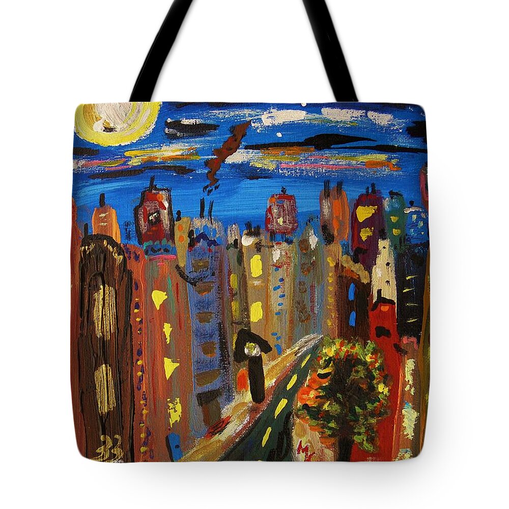 City Tote Bag featuring the painting Full Moon and Gold 33 by Mary Carol Williams
