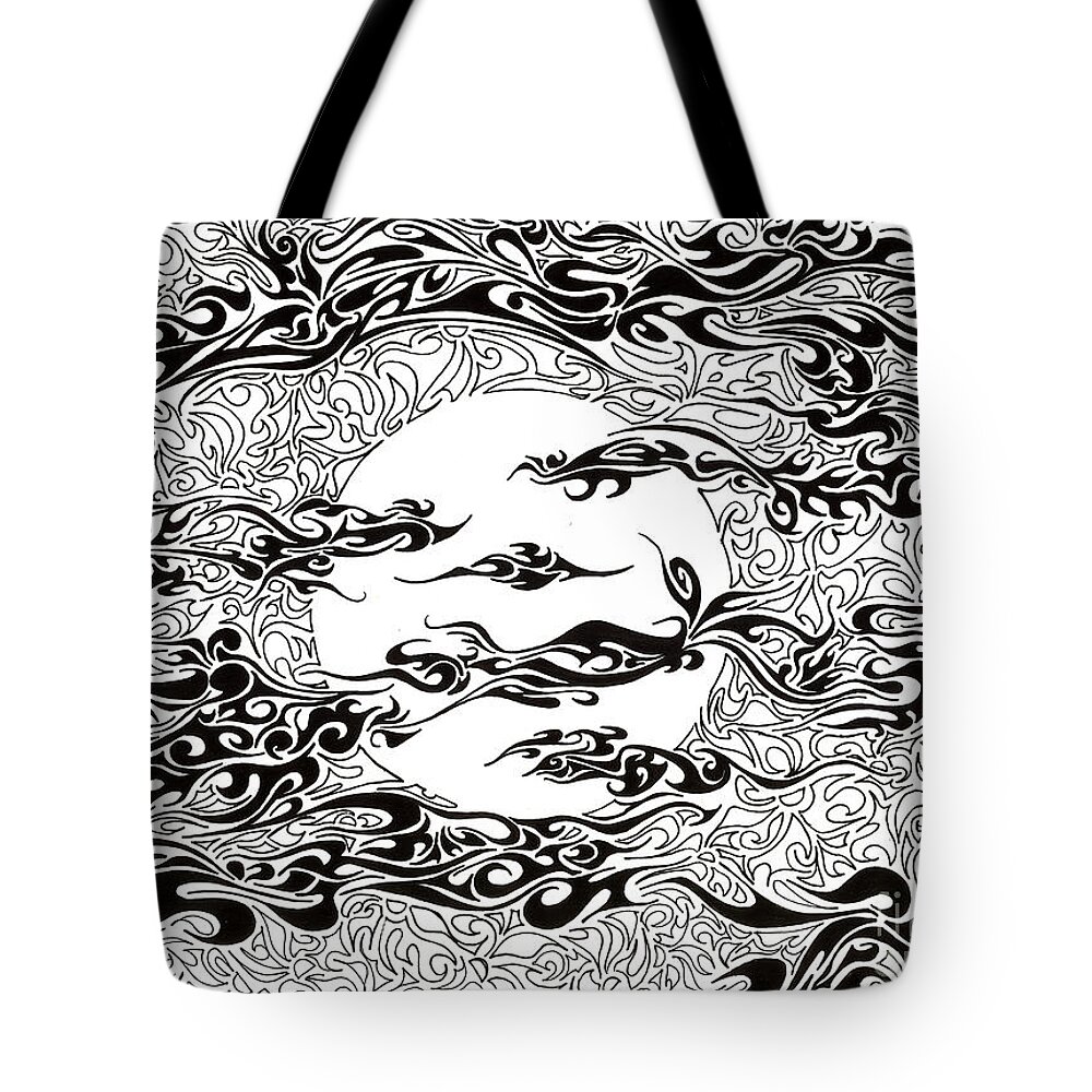 Doodle Tote Bag featuring the painting Full Moon on a Cloudy Night by Anushree Santhosh