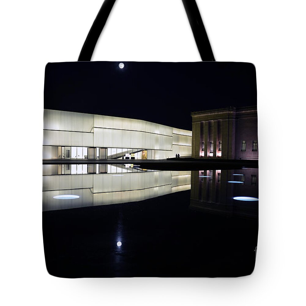 Nelson-atkins Museum Of Art Tote Bag featuring the photograph Full Moon Over Nelson Atkins Museum in Kansas City by Catherine Sherman