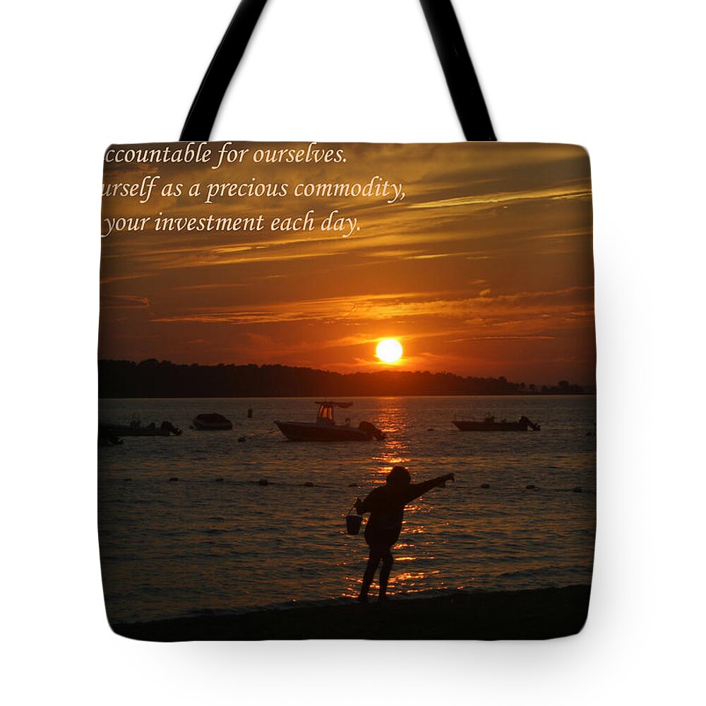 Inspirational Tote Bag featuring the photograph Fun At Sunset/ Inspirational by Karen Silvestri