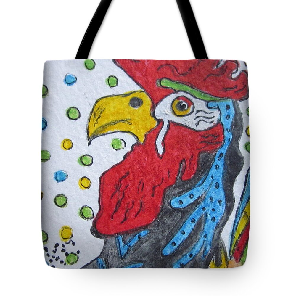Funky Tote Bag featuring the painting Funky Cartoon Rooster by Kathy Marrs Chandler