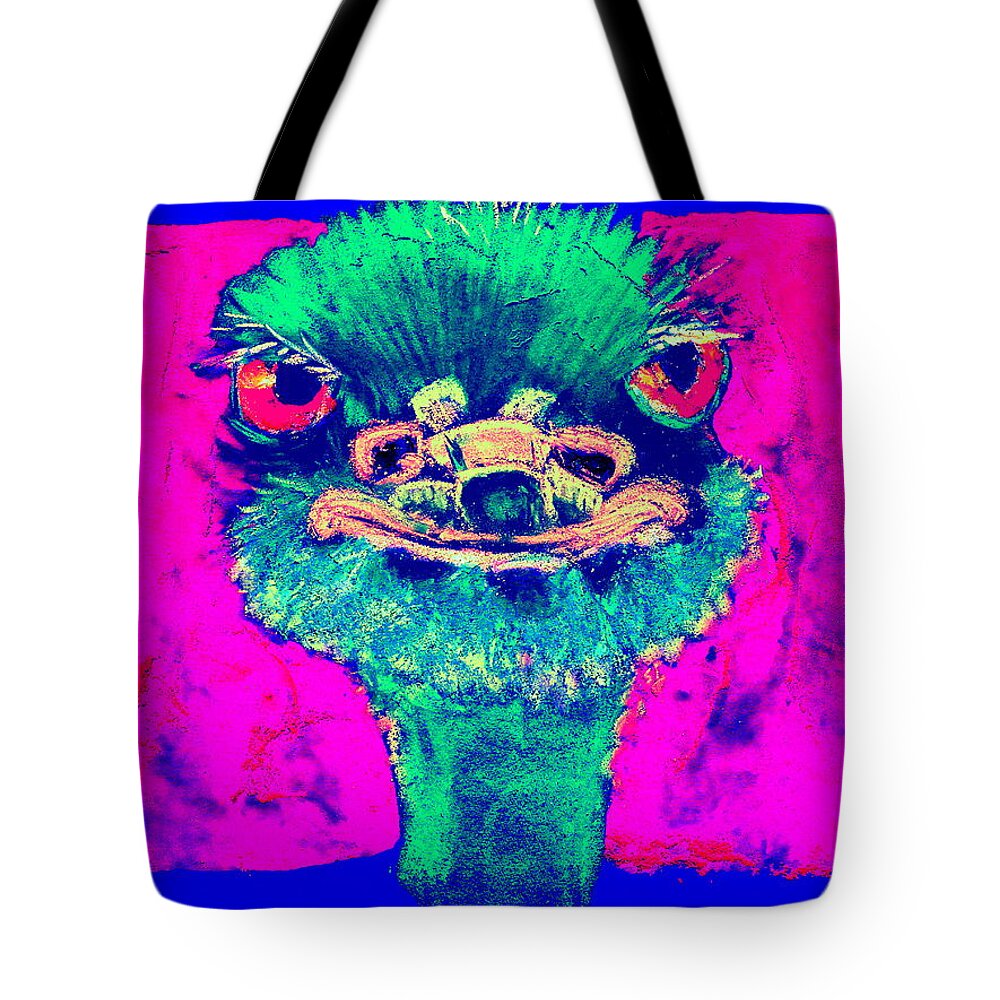 Ostrich Tote Bag featuring the painting Funky Ostrich Cool Dude Art Prints by Sue Jacobi