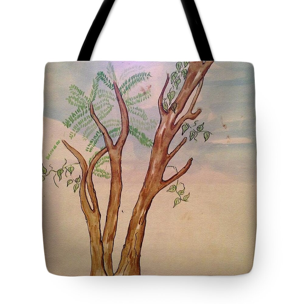 Tree Tote Bag featuring the painting Funny Tree by Erika Jean Chamberlin