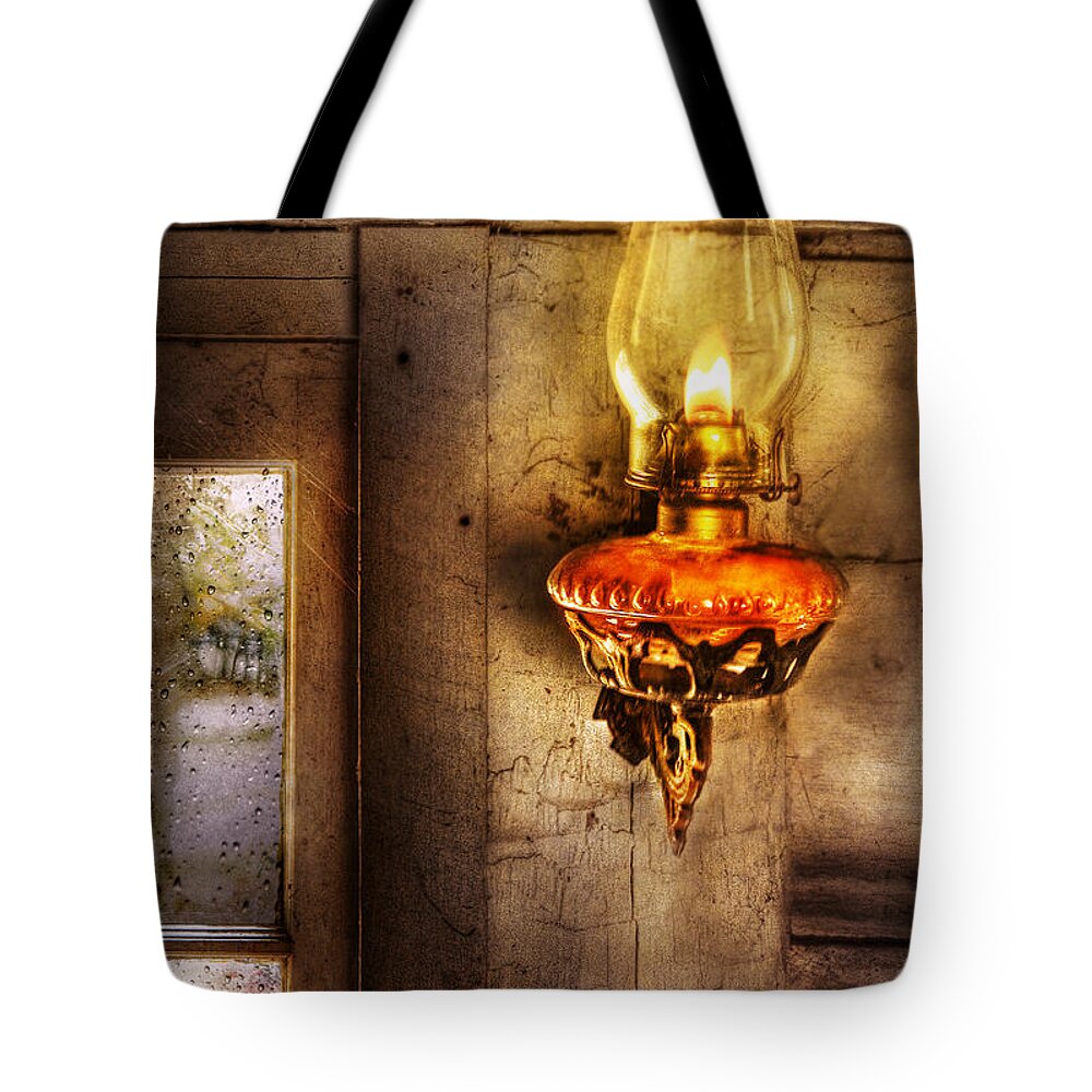 Savad Tote Bag featuring the photograph Furniture - Lamp - Kerosene Lamp by Mike Savad