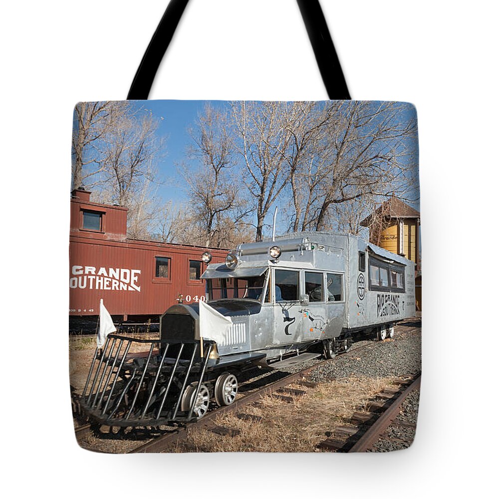 Colorado Tote Bag featuring the photograph Galloping Goose 7 in the Colorado Railroad Museum by Fred Stearns