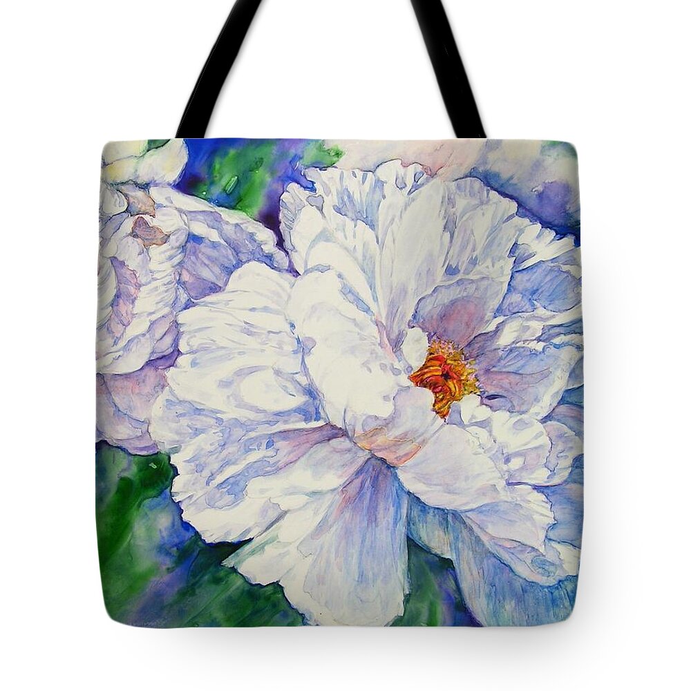 Peony Tote Bag featuring the painting Garden Friends by Annika Farmer