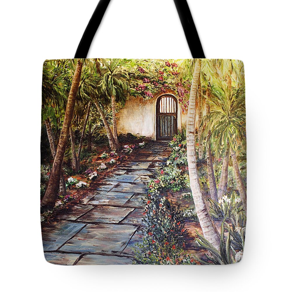 Door Tote Bag featuring the painting Garden Gate to Rosemary's Cottage by Janis Lee Colon