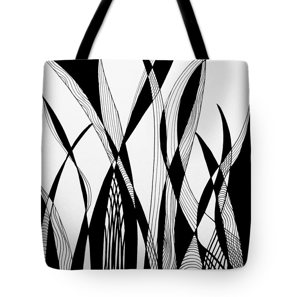 Black And White Tote Bag featuring the drawing Garden Grow by Lynellen Nielsen