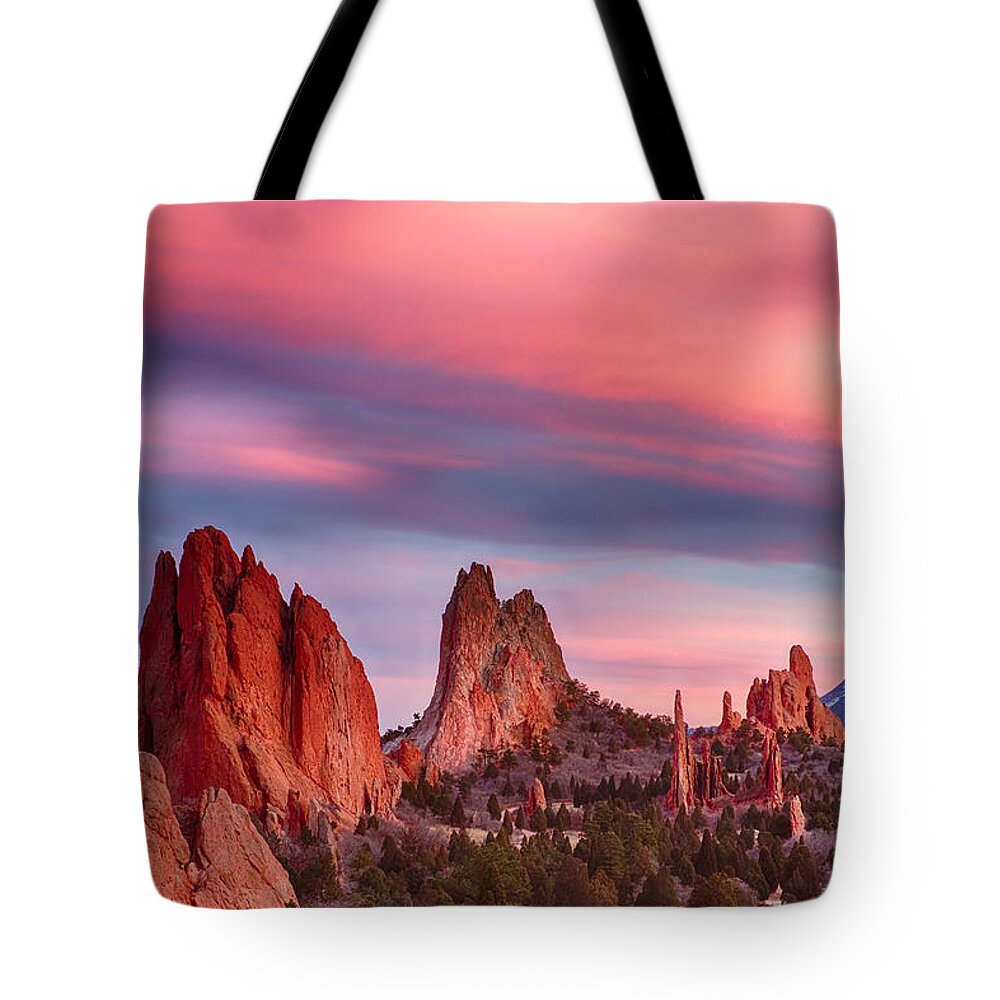 Garden Of The Gods Tote Bag featuring the photograph Garden of the Gods Sunset Sky Portrait by James BO Insogna