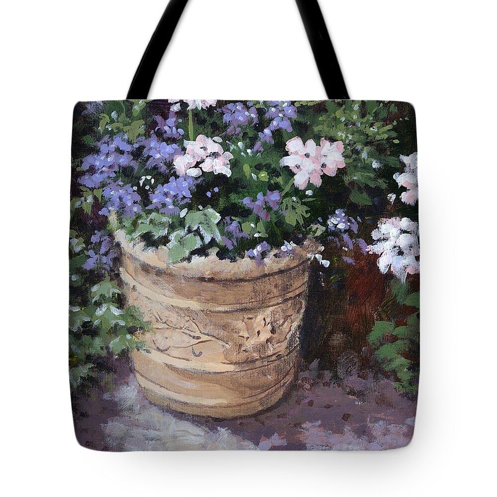 Floral Tote Bag featuring the painting Garden Planter by Richard De Wolfe