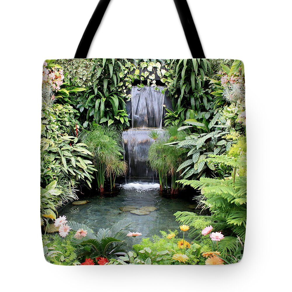 Garden Tote Bag featuring the photograph Garden Waterfall by Carol Groenen