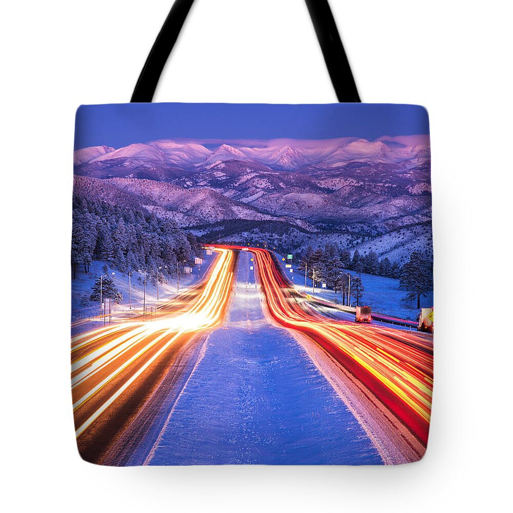 Snow Tote Bag featuring the photograph Gateway to the Rockies by Darren White