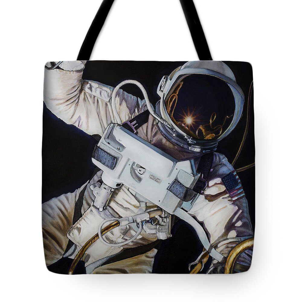 Nasa Tote Bag featuring the painting Gemini IV- Ed White by Simon Kregar