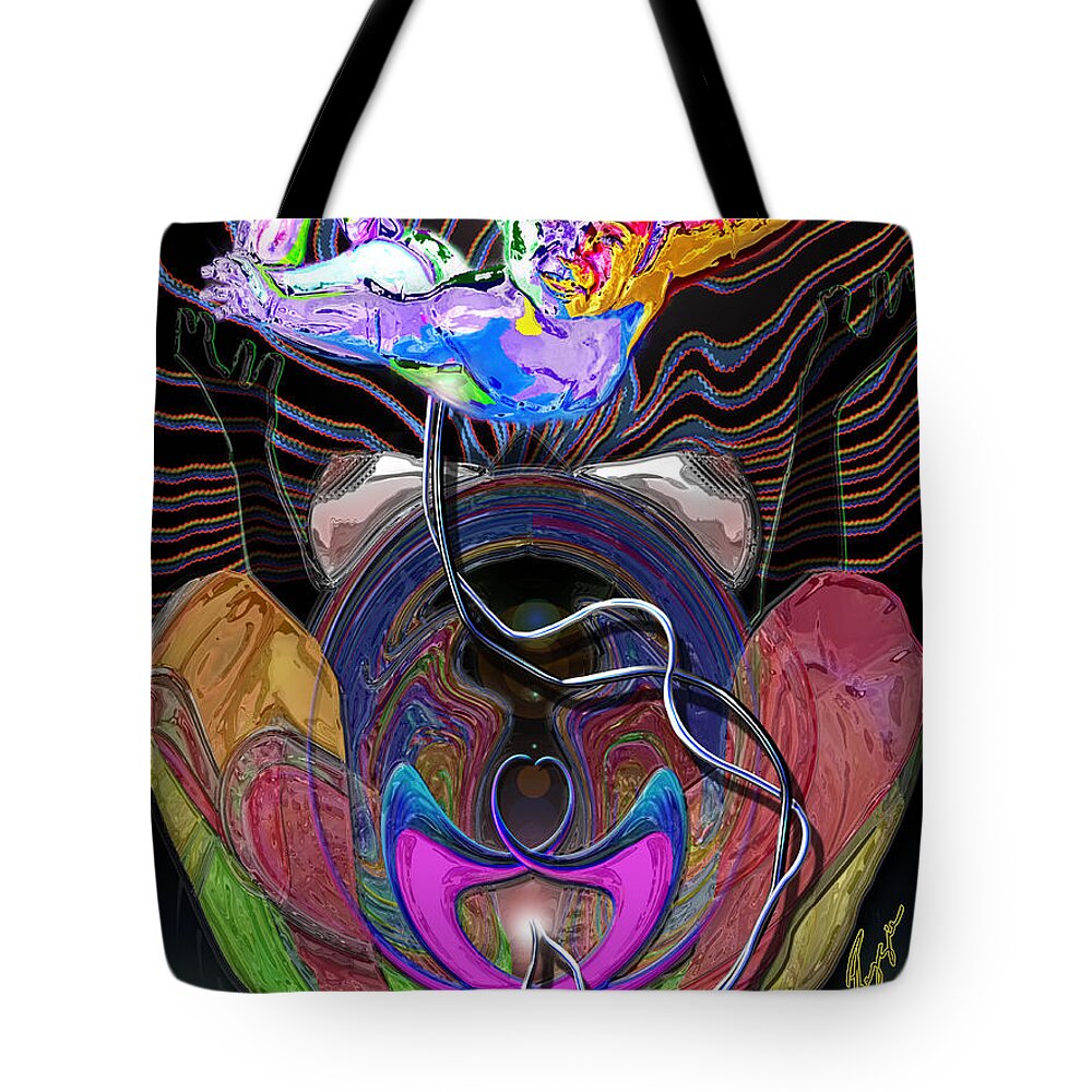 Abstract Painting Tote Bag featuring the painting Generation Blu - New Birth by Reggie Duffie