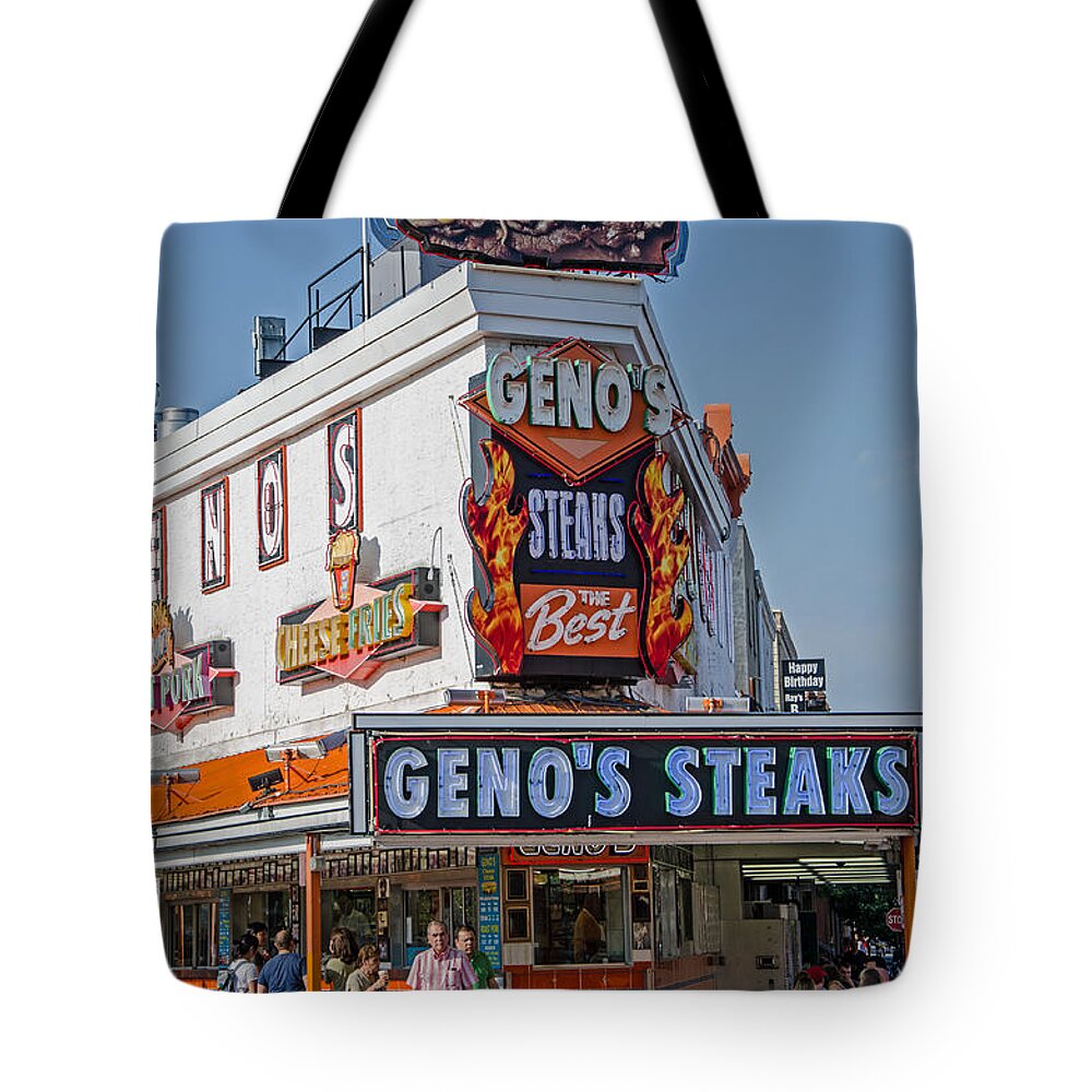 Geno's Steaks Tote Bag featuring the photograph Geno's Steaks by Susan McMenamin