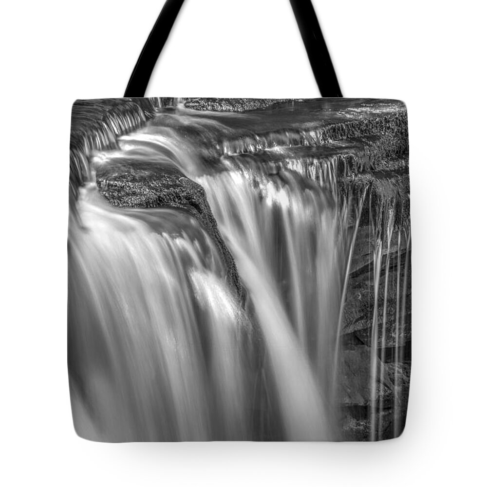 Ricketts Glen Tote Bag featuring the photograph Gentle Falls in BW by Paul W Faust - Impressions of Light
