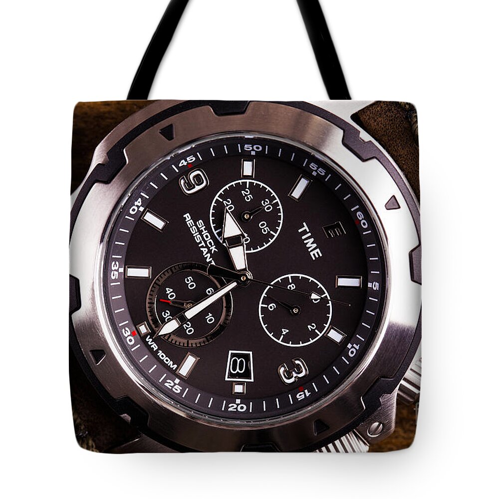 Watch Tote Bag featuring the photograph Gents analogue watch close up by Simon Bratt