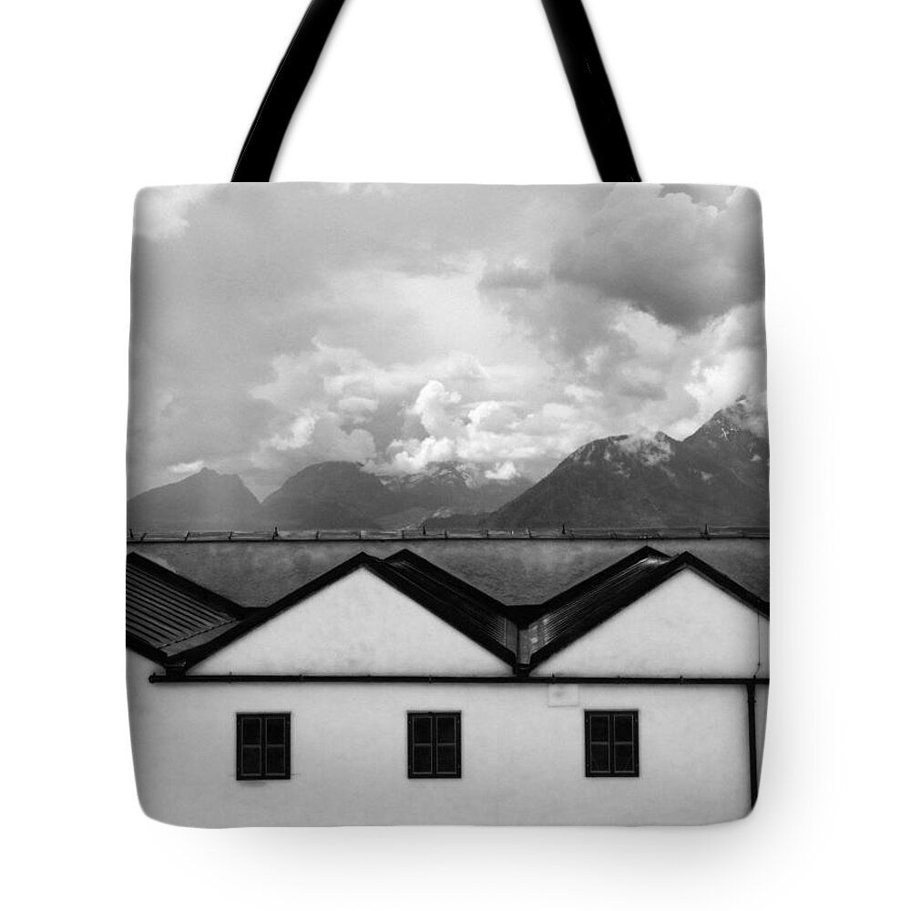 Austria Landscape Tote Bag featuring the photograph Geometric Architecture in Black and White by Brooke T Ryan
