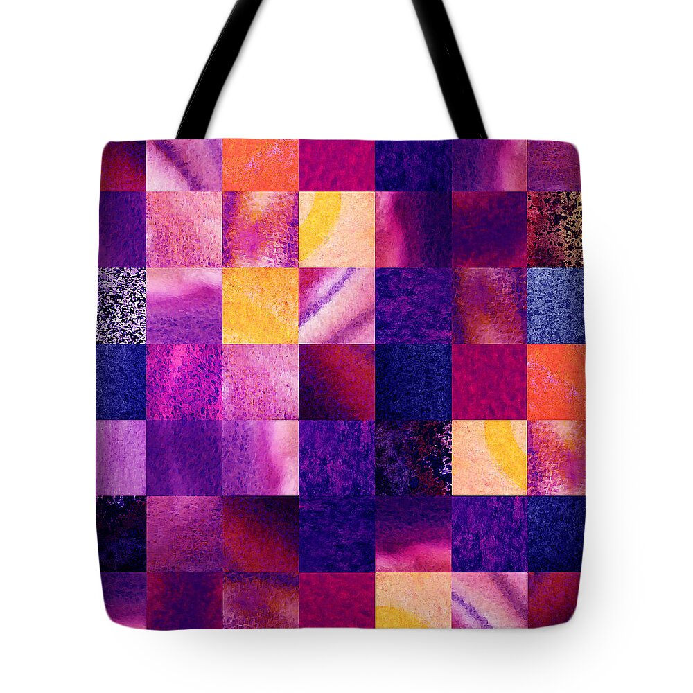 Abstract Tote Bag featuring the painting Geometric Design Squares Pattern Abstract V by Irina Sztukowski