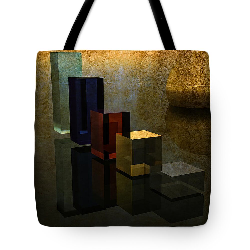 Geomtries Tote Bag featuring the digital art Geometries and reflections by Ramon Martinez