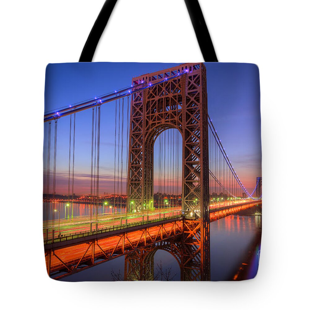 Clarence Holmes Tote Bag featuring the photograph George Washington Bridge Morning Twilight I by Clarence Holmes