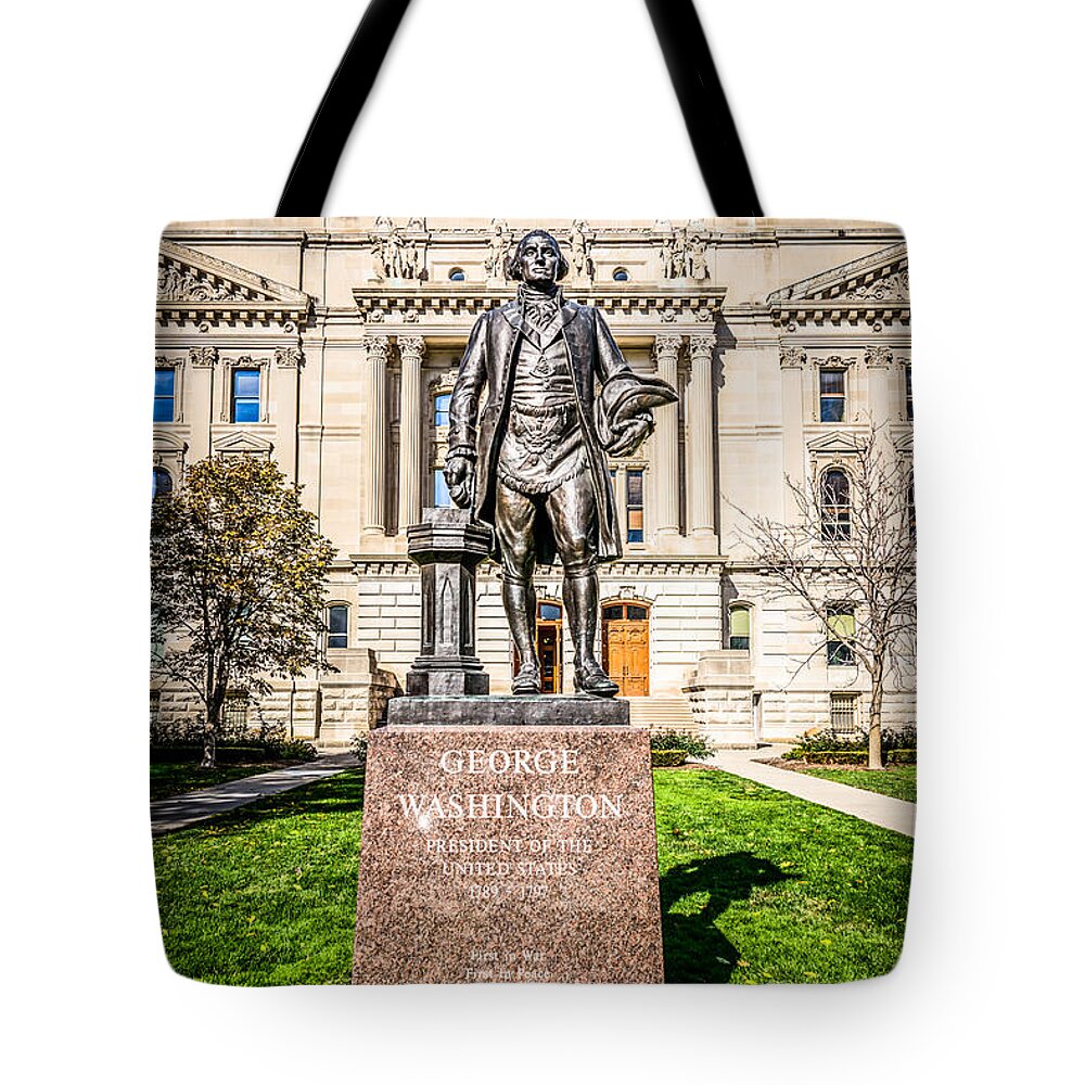 America Tote Bag featuring the photograph George Washington Statue Indianapolis Indiana Statehouse by Paul Velgos