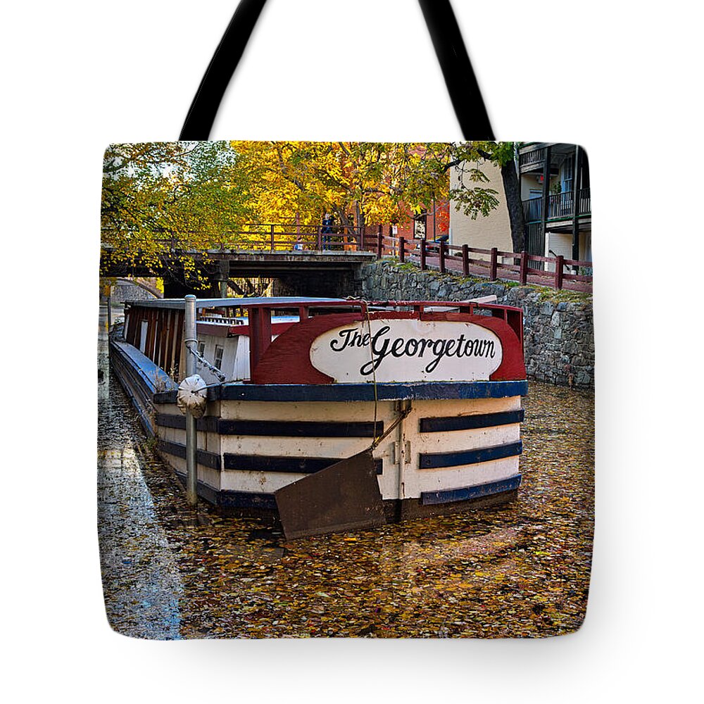 Barge Tote Bag featuring the photograph Georgetown Barge by Jerry Fornarotto
