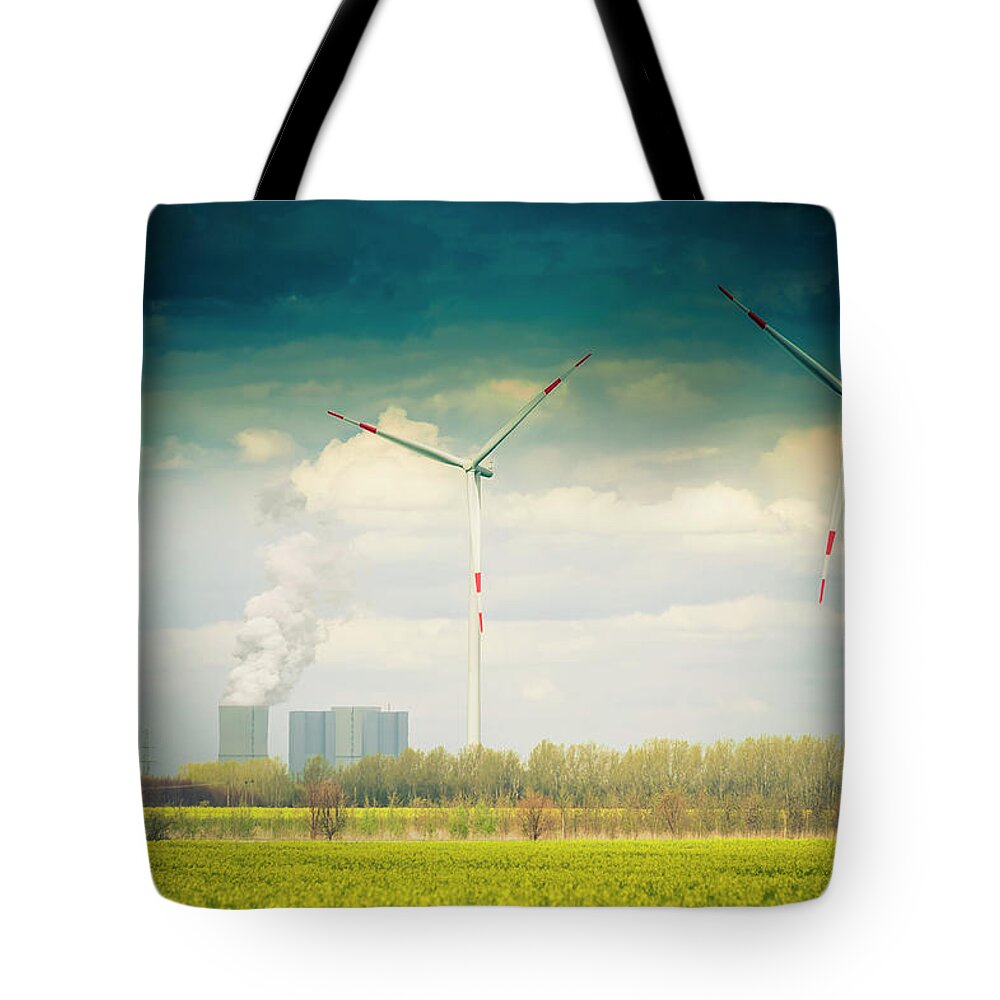 Tranquility Tote Bag featuring the photograph Germany, Saxony, Wind Turbine With Coal by Westend61
