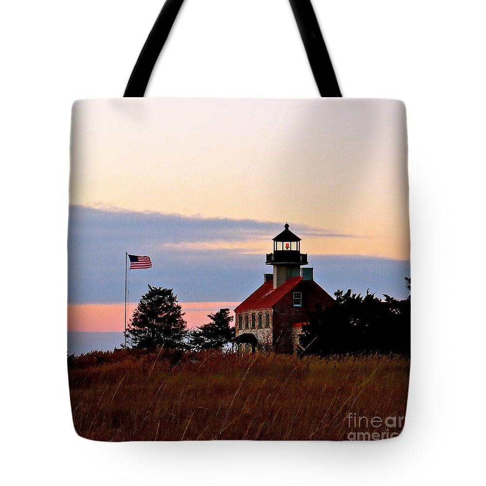 East Point Lighthouse Tote Bag featuring the photograph Getting Dark At East Point Light by Nancy Patterson