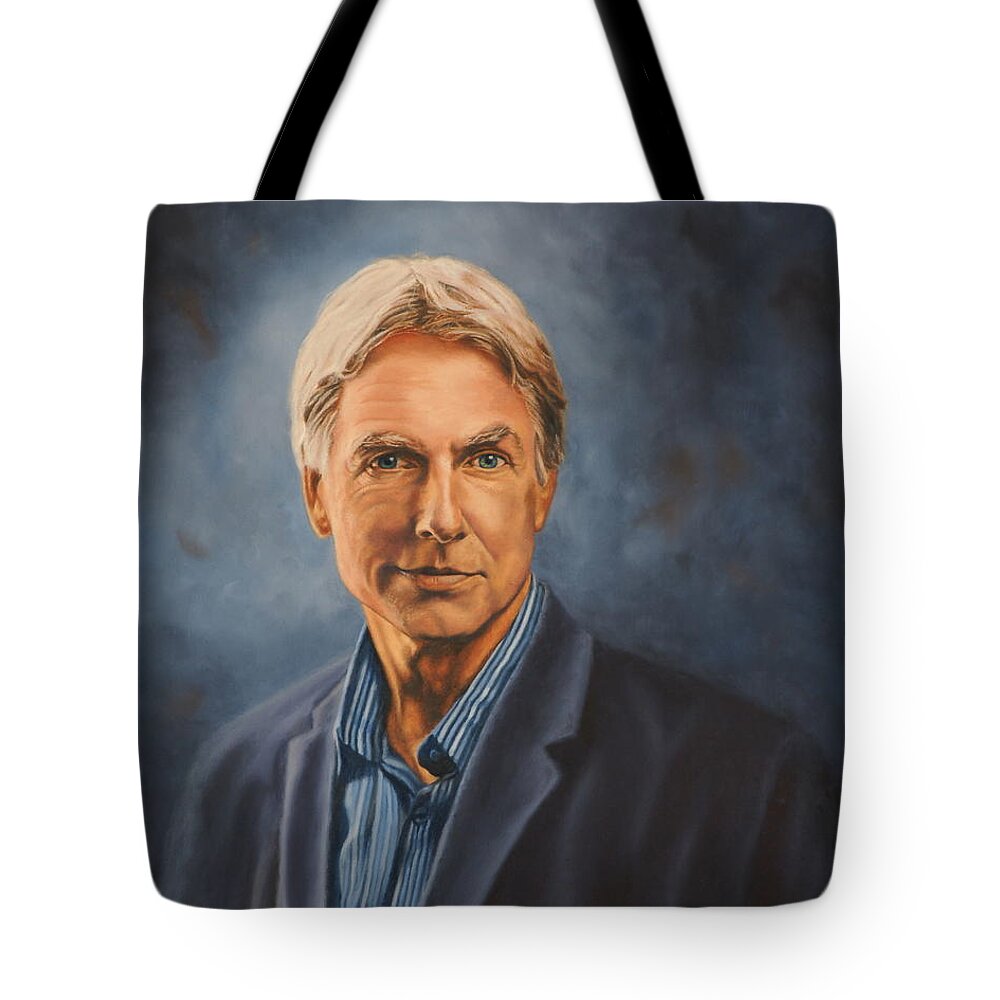Mark Harmon Tote Bag featuring the painting Gibbs by Guy C Lockwood