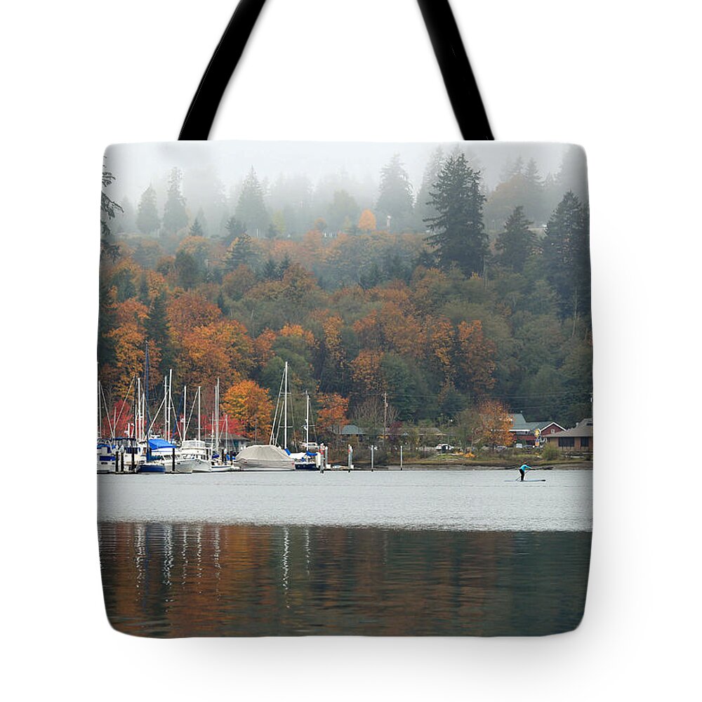 Gig Harbor Tote Bag featuring the photograph Gig Harbor in the Fog by E Faithe Lester