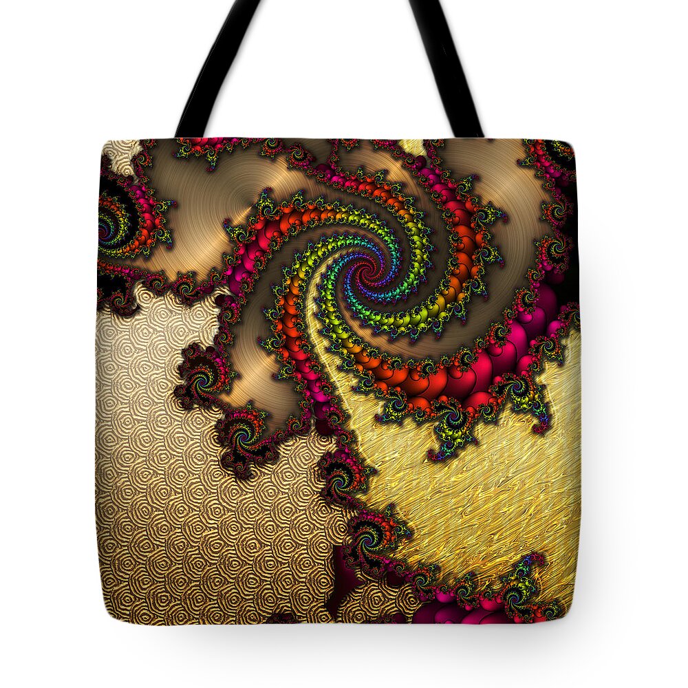 Flowers Tote Bag featuring the digital art Gilded Fractal 10 by Ann Stretton