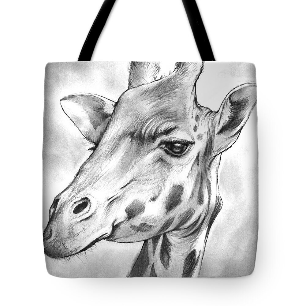 Giraffe Tote Bag featuring the drawing Giraffe by Greg Joens