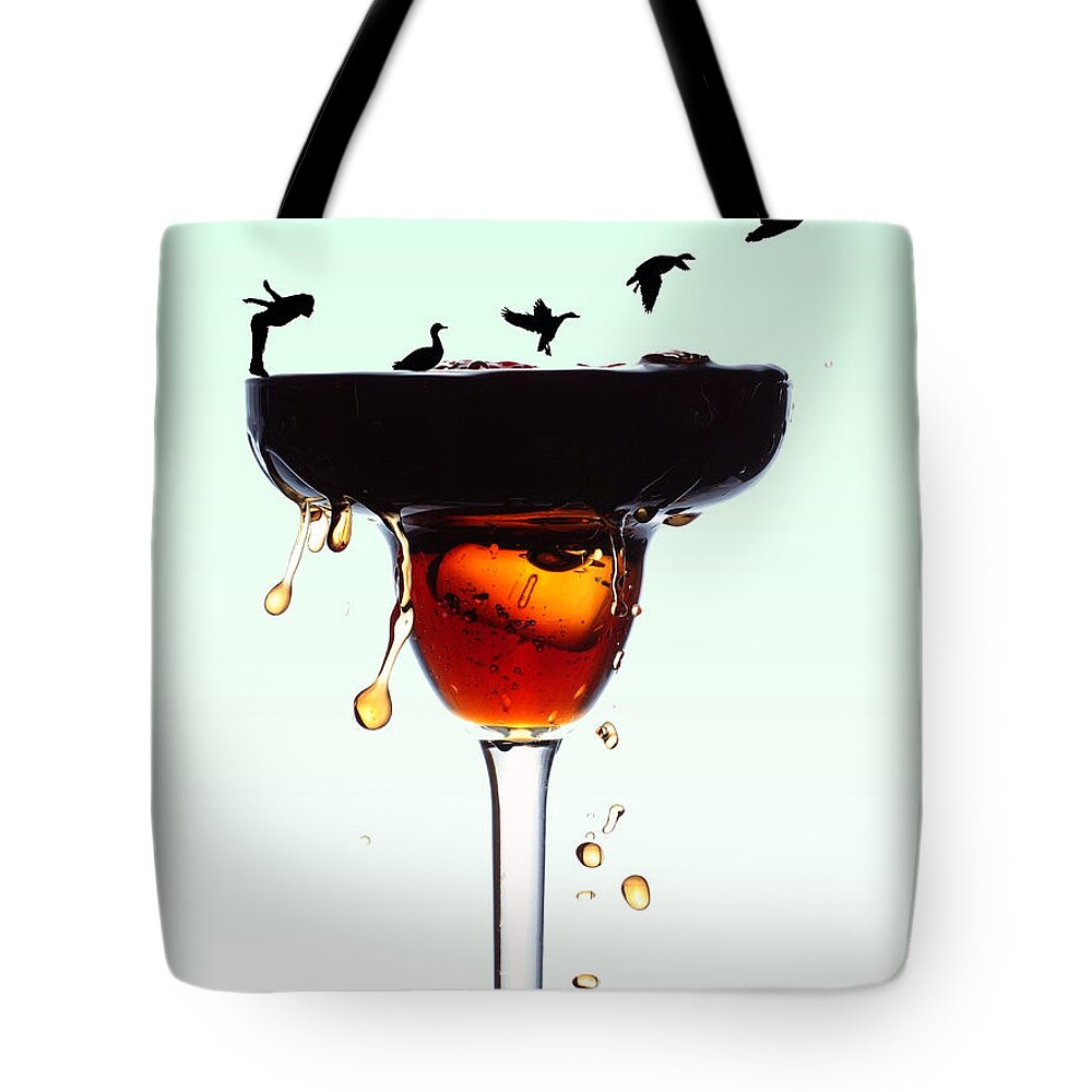 Whimsy Tote Bag featuring the photograph Girl And Geese Liquid Art by Paul Ge