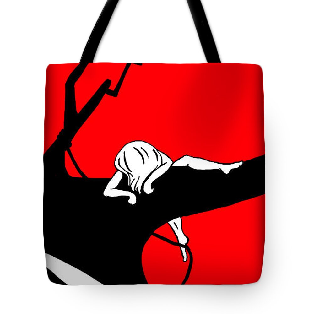 Branch Tote Bag featuring the digital art Girl on the Tree of Time Red by Craig Tilley